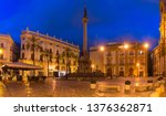 Beautiful panoramic view of Piazza San Domenico and Column of the Immaculate Conception in Palermo at night, Sicily, southern Italy