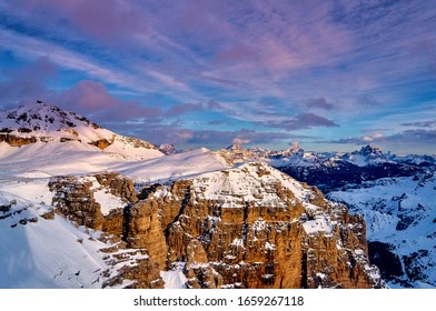 Beautiful panoramic view to the Sellaronda - the largest ski carousel in Europe - skiing the four most famous passes in the Dolomites, Italy; extraordinary snowy peaks of the dolomites, southern alps - Shutterstock ID 1659267118