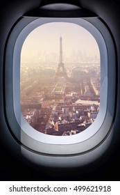 Beautiful Paris Cityscape From Aircraft Window 