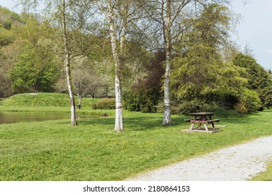 a beautiful park all in green grass and with picnic tables and rest,