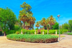 Beautiful Park In The Center Of Seville - Prado De San Sebastian. Spain. 