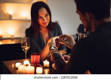 Beautiful Passionate Couple Having Romantic Candlelight Stock Photo ...