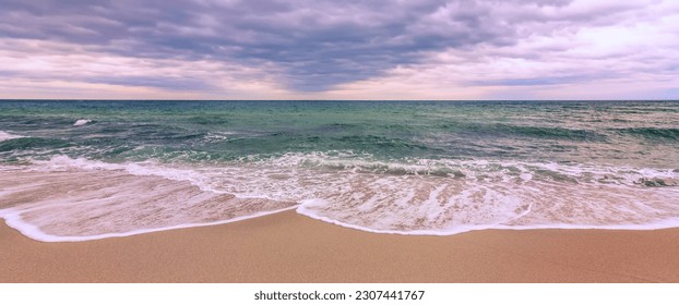 Beautiful pastel panoramic view of the sea. Wave pattern