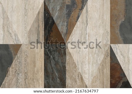 Beautiful patchwork pattern. Mixed of directional beige marble with brown grayish slate stone