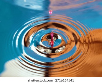 beautiful patterns on the surface of the liquid after being hit by a drop of water