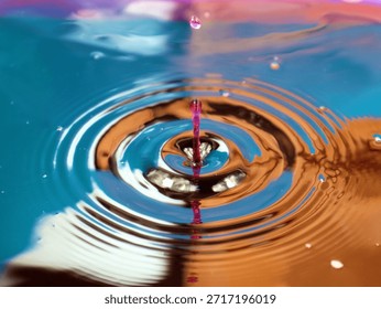 beautiful patterns on the surface of the liquid after being hit by a drop of water