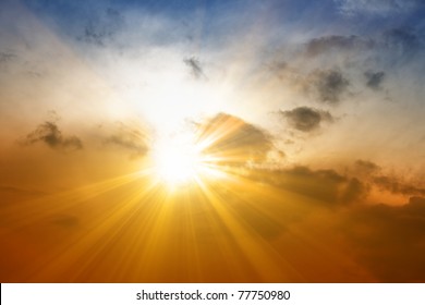 Beautiful Peaceful Sunset - Bright Sun, Yellow Beams