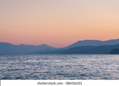 beautiful peach sunset on the sea, Yalta, Crimea