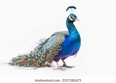 A beautiful peacock on a white background
