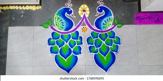 Beautiful Peacock Rangoli Indian Culture