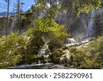 Beautiful Pearl Shoals Waterfall in Jiuzhaigou nature reserve (Jiuzhai Valley National Park),China.