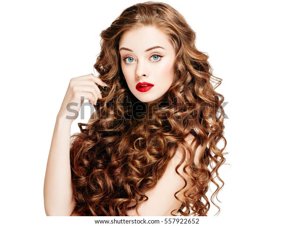Beautiful People Curly Hair Red Lipsq Stock Photo Edit Now 557922652