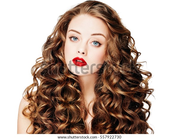 Beautiful People Curly Hair Red Lipsq Stock Photo Edit Now 557922730