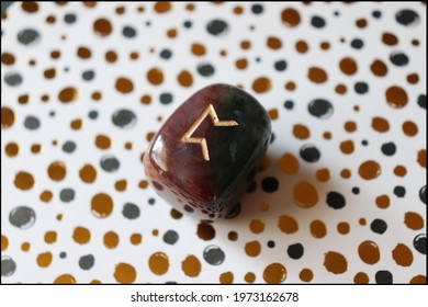 Beautiful Pertho Rune made of Bloodstone with interesting background