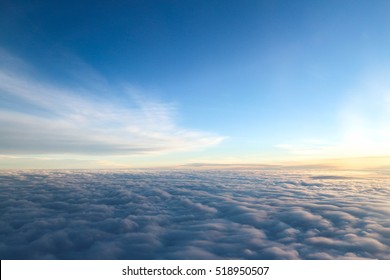 Beautiful Photo From An Airplane Window. Sky And Clouds