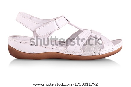 The Beautiful photo of female leather sandals isolated on white background.