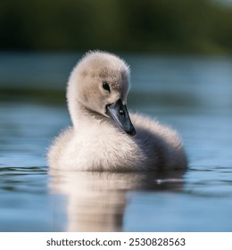 Beautiful photo of a young cygnet on a lake with amazing bokeh.  - Powered by Shutterstock