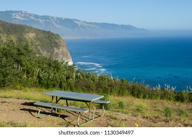 Beautiful Picnic Table View In California Coast.