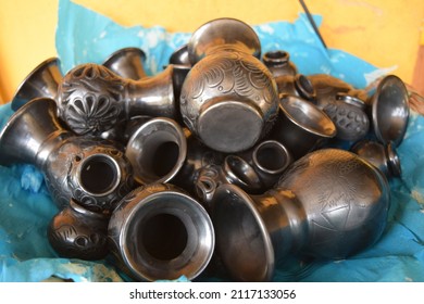 Beautiful Pieces Of Black Pottery, Traditionaly Made In Oaxaca, Mexico.