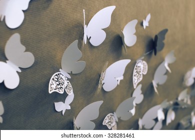 Beautiful Pieces Of Handmade Butterfly With Effect Colors On Paper Background - Concept Design Of Paper Use State Of The Art.