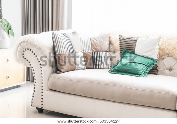 Beautiful Pillow On Sofa Interior Decoration Stock Photo Edit Now