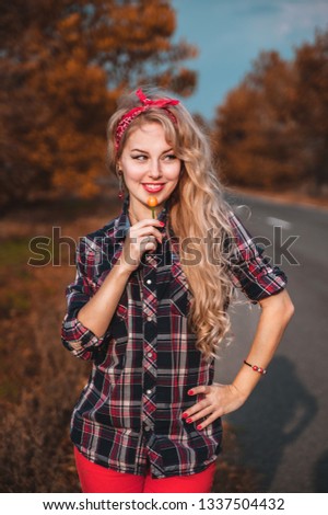 Similar – Image, Stock Photo smiling young woman leaning against a wall