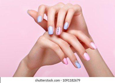 pink and blue nail designs