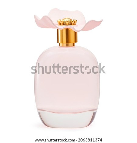 Beautiful Pink and Gold Bottle of Perfume. Women's Eau De Parfum. Floral Perfume Spray Bottle Isolated on White. Fruity Fragrance for Women. Modern Luxury Lady Parfum De Toilette