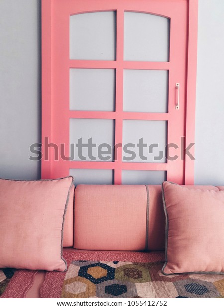 Beautiful Pink Interior Blue Cafe Stock Photo Edit Now 1055412752