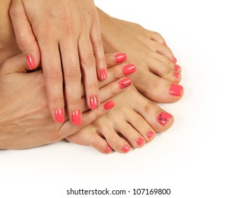 Beautiful Pink Manicure And Pedicure