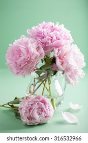 Beautiful Pink Peony Flowers Bouquet In Vase