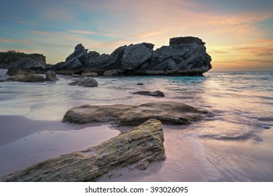 Beautiful Pink Sand Bermuda Beach At Sunrise