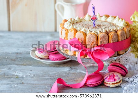 Beautiful Pink Tiramisu Cake Girls Birthday Stock Photo Edit Now