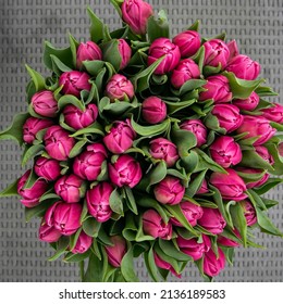 Beautiful Pink tulips heart shaped  bouquet of flowers for valentines day, mothers day, anniversary, get well soon gift, from holland, the Netherlands national flower roze tulpen wallpaper background - Shutterstock ID 2136189583