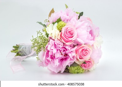 Beautiful Pink Wedding Bouquet Isolated On White