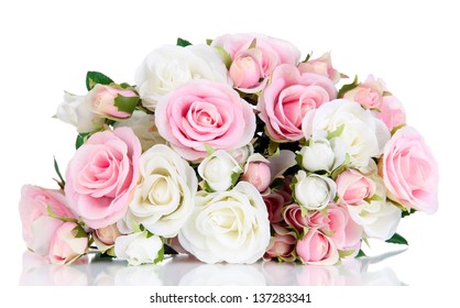 Beautiful Pink And White Roses Isolated On White