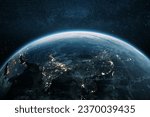 Beautiful planet Earth with night lights of Asian cities views from space. Amazing night planet Earth in view of India, China, Korea and Japan. Development, economics and technology, concept