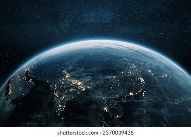 Beautiful planet Earth with night lights of Asian cities views from space. Amazing night planet Earth in view of India, China, Korea and Japan. Development, economics and technology, concept - Powered by Shutterstock