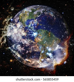 Beautiful Planet Of Earth In Outer Space. Elements Of This Image Furnished By NASA.