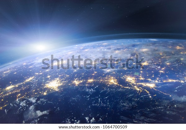 Piekna Planeta Ziemia Widziana Z Kosmosu Widok Z Lotu Ptaka Nocnych Swiatel Oryginalny Obraz Wyposazony Przez