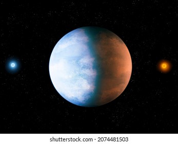 Beautiful Planet In Space, Super-earth With Ocean Of Water And Atmosphere, Realistic Exoplanet.  Planet For Colonisation. 