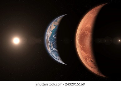 Beautiful planets Earth and Mars view from space. Terrestrial planets. Planetary alignment. Elements of this image furnished by NASA.  - Powered by Shutterstock