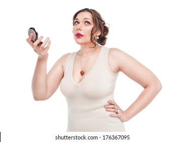 Beautiful Plus Size Woman Looking In The Mirror 