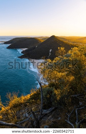 Beautiful Port Stephens sunset view from Tomaree Mountain, Australia.