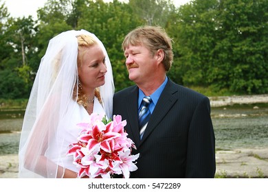 Beautiful Portrait Of Father And Daughter On Her Wedding Day.