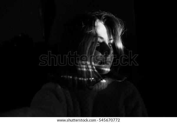 Beautiful Portrait Girl Dark Light Stock Photo Edit Now