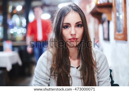 Beautiful Portrait Of Kind Girl In A Cafe Beautiful Portrait Of Kind Girl In A Cafe
