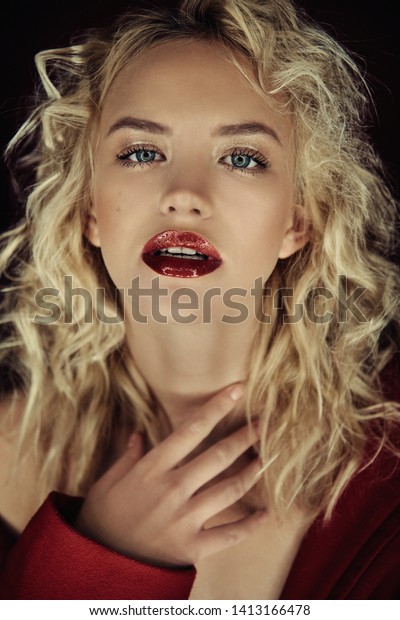 Beautiful Portrait Seductive Woman Light Blond Stock Photo