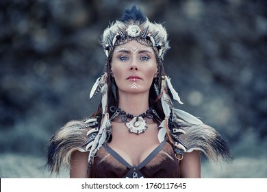 Beautiful portrait of shaman woman. 