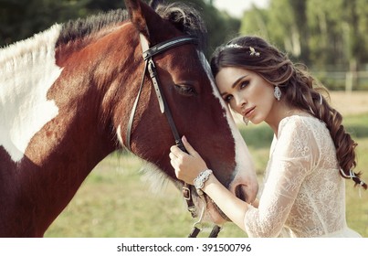 Beautiful Portrait Of Woman With Horse